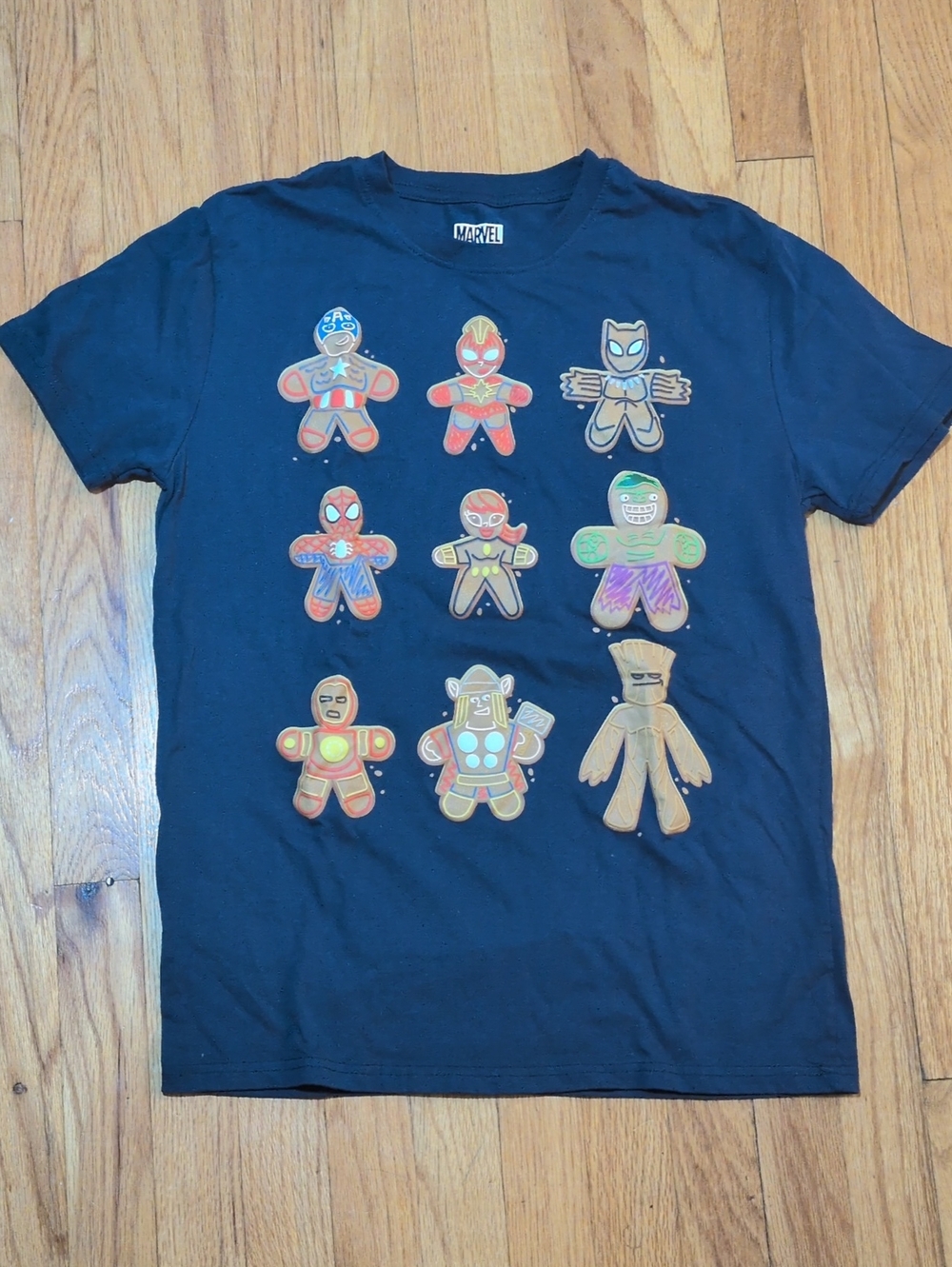 Marvel men's Navy Blue Superhero Gingerbread Graphic Tee M